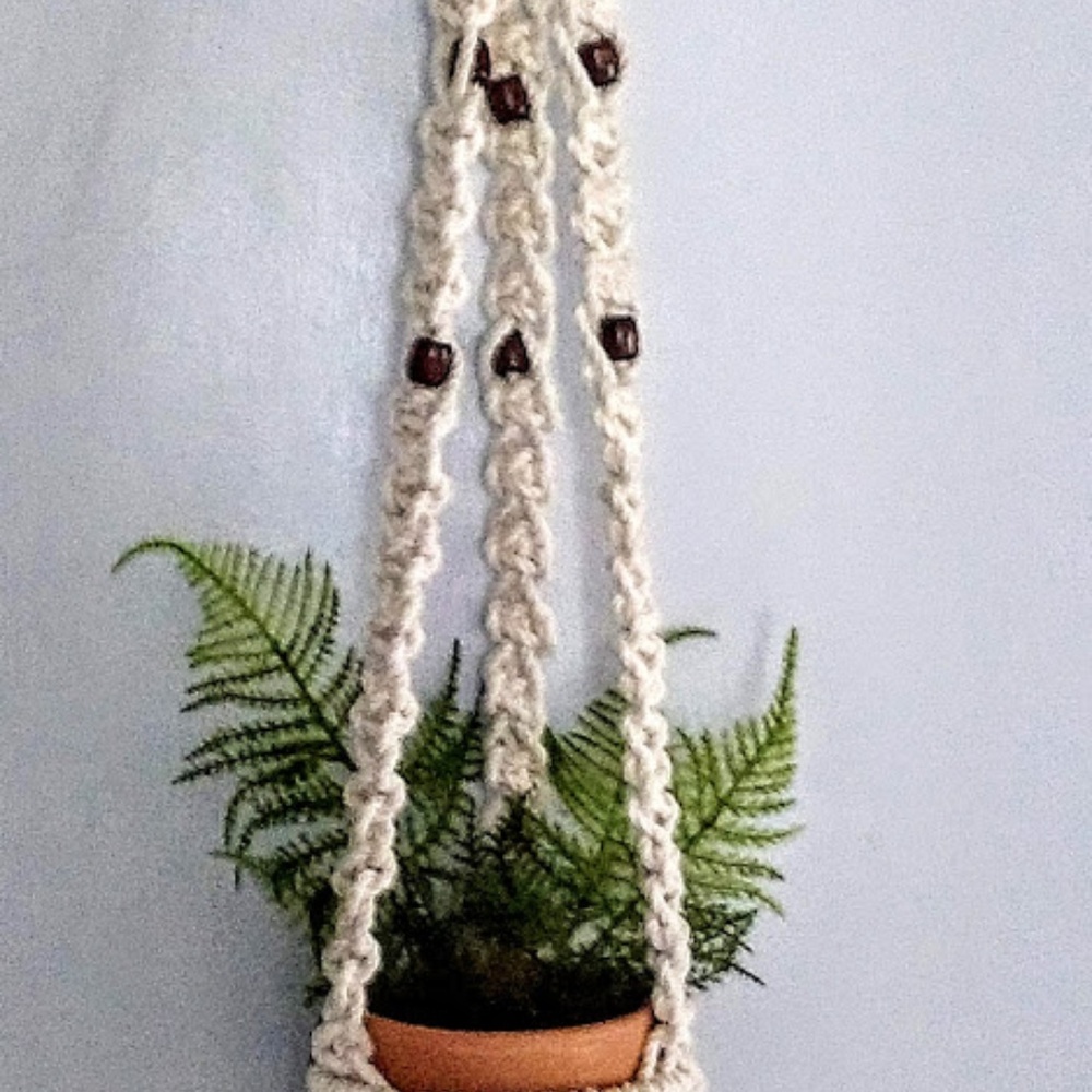 Natural Cotton Country Plant Hanger With Pot - Picture 2 of 8